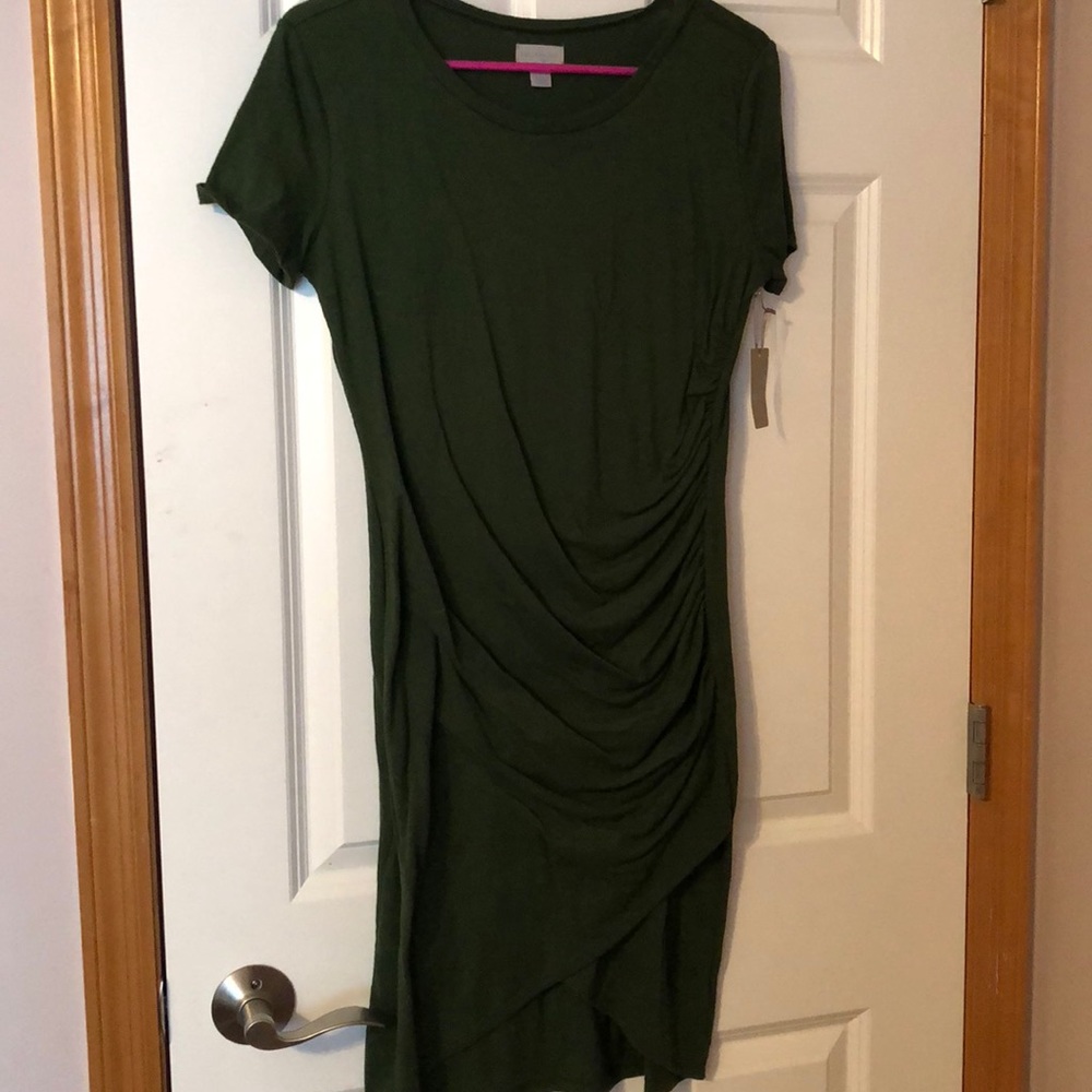 Green side gathered t-shirt dress